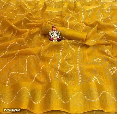 Stylish Cotton Blend Yellow Printed Saree With Blouse Piece-thumb0