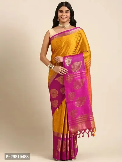 Stylish Cotton Silk Mustard Printed Saree With Blouse Piece