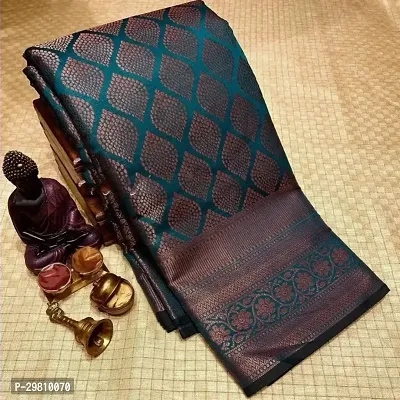 Stylish Cotton Silk Teal Printed Saree With Blouse Piece-thumb0