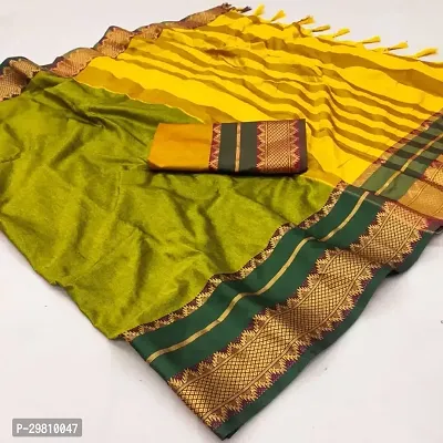 Stylish Cotton Silk Yellow Printed Saree With Blouse Piece-thumb0