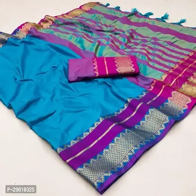 Stylish Cotton Silk Sky Blue Printed Saree With Blouse Piece-thumb0