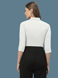 Elegant White Crepe Solid Shirt For Women-thumb1