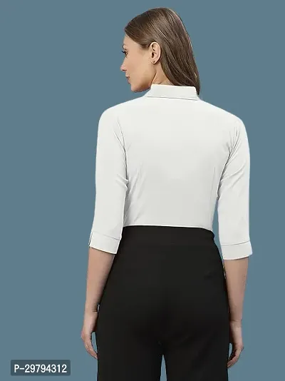 Elegant White Crepe Solid Shirt For Women-thumb2