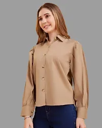 Elegant Beige Crepe Solid Shirt For Women-thumb2