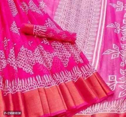 Stylish Cotton Blend Pink Printed Saree With Blouse Piece-thumb0