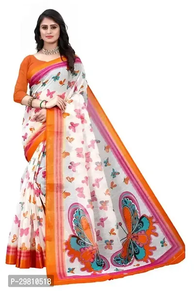 Stylish Cotton Blend Multicoloured Printed Saree With Blouse Piece-thumb0