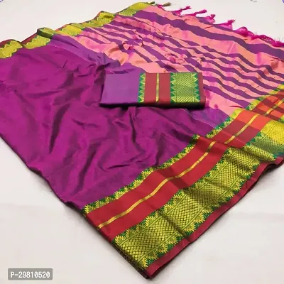 Stylish Cotton Silk Magenta Printed Saree With Blouse Piece-thumb0