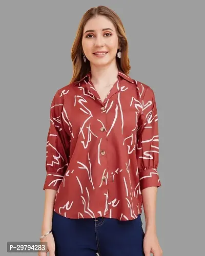 Elegant Maroon Crepe Printed Shirt For Women-thumb0