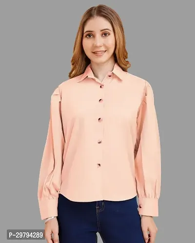 Elegant Orange Crepe Solid Shirt For Women-thumb0