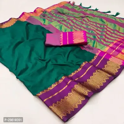 Stylish Cotton Silk Green Printed Saree With Blouse Piece-thumb0