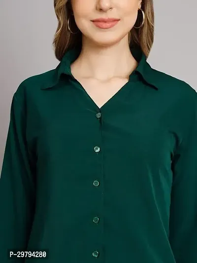 Elegant Green Crepe Solid Shirt For Women-thumb4