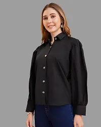 Elegant Black Crepe Solid Shirt For Women-thumb2