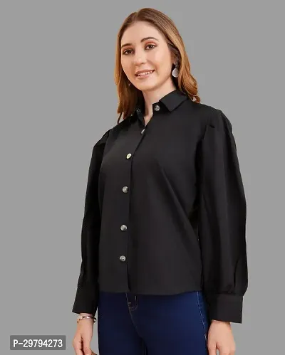 Elegant Black Crepe Solid Shirt For Women-thumb3