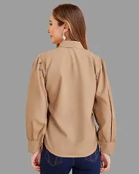 Elegant Beige Crepe Solid Shirt For Women-thumb1