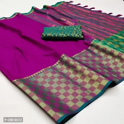 Stylish Cotton Silk Magenta Printed Saree With Blouse Piece