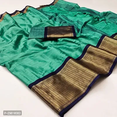 Stylish Cotton Silk Green Printed Saree With Blouse Piece