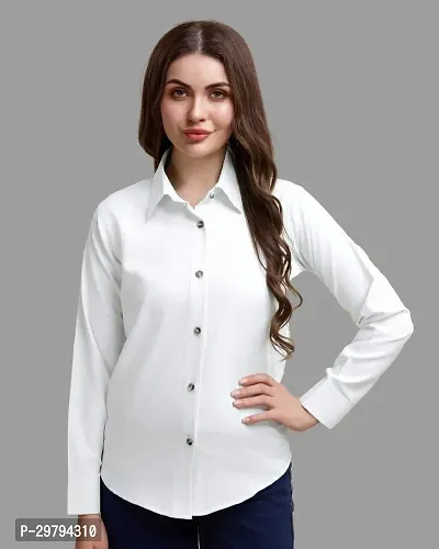 Elegant White Polycotton Solid Shirt For Women