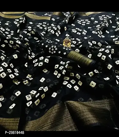 Stylish Cotton Blend Black Printed Saree With Blouse Piece-thumb0