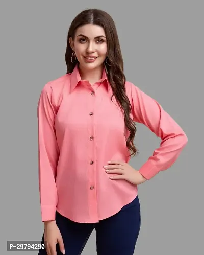 Elegant Pink Polycotton Solid Shirt For Women