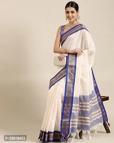 Stylish Cotton Silk White Printed Saree With Blouse Piece-thumb0