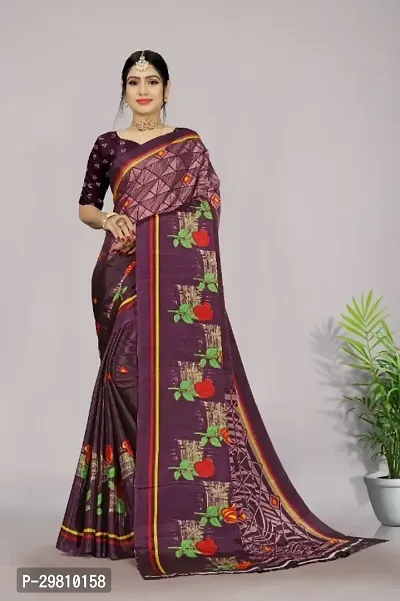 Stylish Crepe Purple Printed Saree With Blouse Piece-thumb0