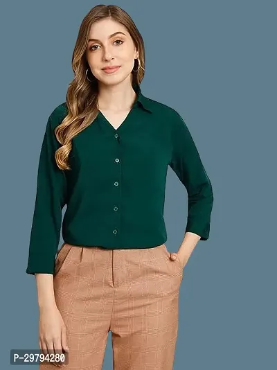 Elegant Green Crepe Solid Shirt For Women