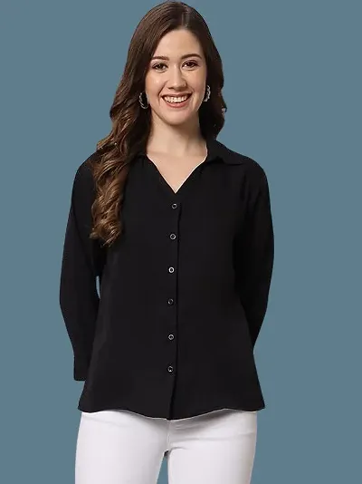 Women Regular Solid Curved Collar Formal Shirt