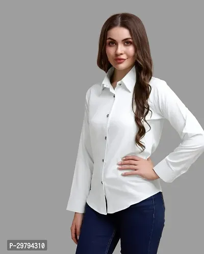 Elegant White Polycotton Solid Shirt For Women-thumb2