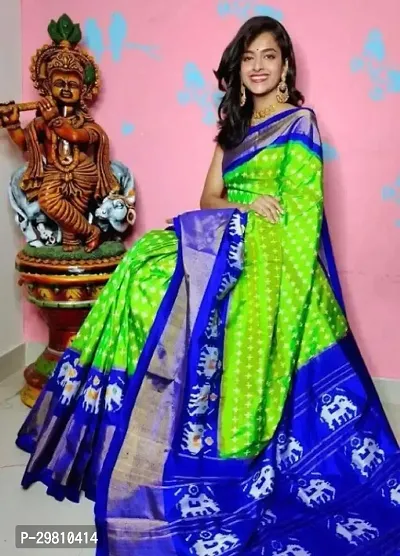 Stylish Cotton Green Printed Saree With Blouse Piece