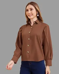 Elegant Brown Crepe Solid Shirt For Women-thumb2