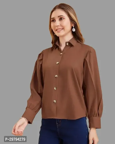 Elegant Brown Crepe Solid Shirt For Women-thumb3