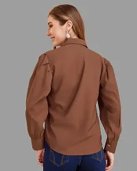 Elegant Brown Crepe Solid Shirt For Women-thumb1