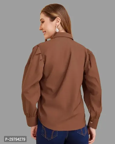 Elegant Brown Crepe Solid Shirt For Women-thumb2