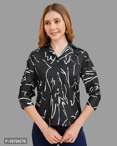 Elegant Black Crepe Printed Shirt For Women-thumb0