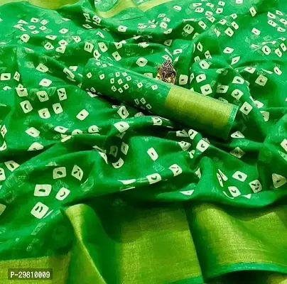 Stylish Cotton Blend Green Printed Saree With Blouse Piece-thumb0