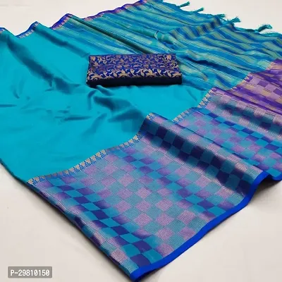 Stylish Cotton Silk Sky Blue Printed Saree With Blouse Piece