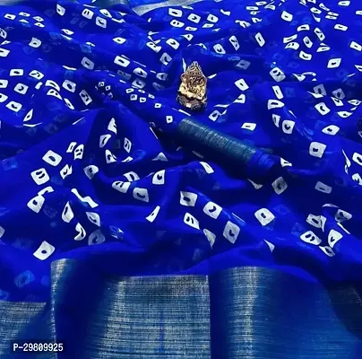 Stylish Cotton Blend Blue Printed Saree With Blouse Piece-thumb0