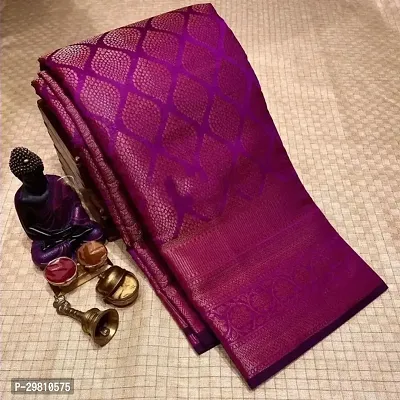 Stylish Cotton Silk Purple Printed Saree With Blouse Piece-thumb0