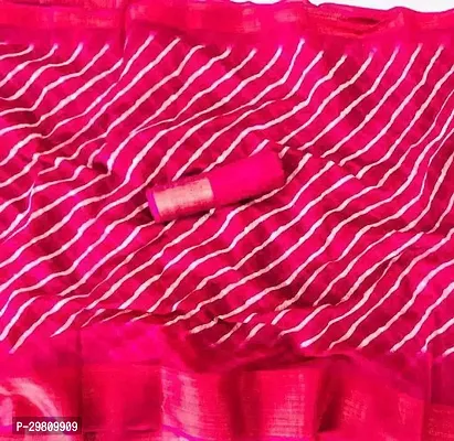 Stylish Cotton Blend Pink Printed Saree With Blouse Piece-thumb0