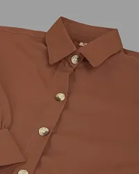 Elegant Brown Crepe Solid Shirt For Women-thumb3