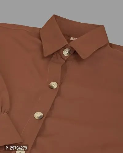 Elegant Brown Crepe Solid Shirt For Women-thumb4