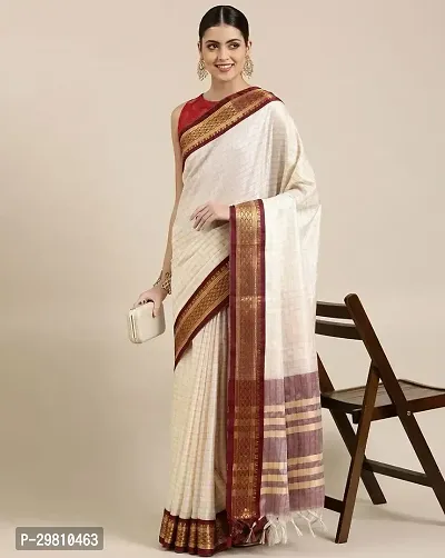 Stylish Cotton Silk White Printed Saree With Blouse Piece-thumb0