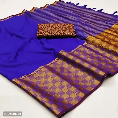 Stylish Cotton Silk Royal Blue Printed Saree With Blouse Piece