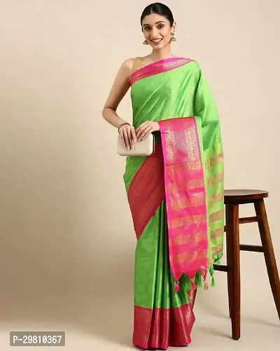 Stylish Cotton Silk Green Printed Saree With Blouse Piece-thumb0