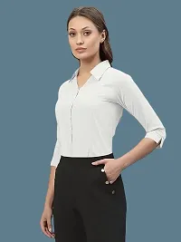 Elegant White Crepe Solid Shirt For Women-thumb2