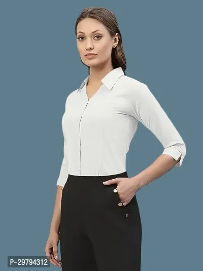 Elegant White Crepe Solid Shirt For Women-thumb3