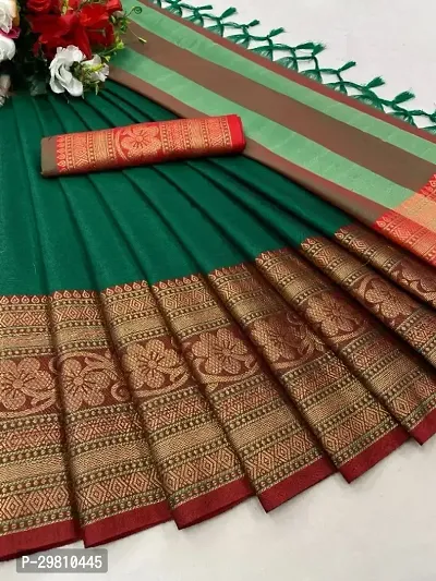 Stylish Cotton Silk Dark Green Printed Saree With Blouse Piece-thumb0