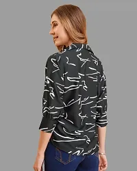 Elegant Black Crepe Printed Shirt For Women-thumb1