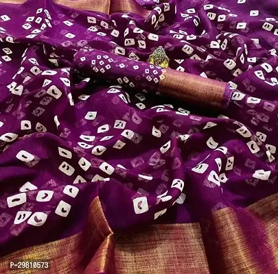 Stylish Cotton Blend Purple Printed Saree With Blouse Piece-thumb0