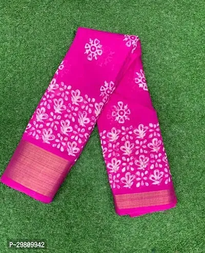 Stylish Cotton Blend Pink Printed Saree With Blouse Piece-thumb0